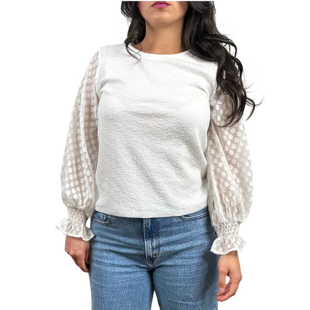 Sunday in Brooklyn White Sheer Polka Dot Sleeve Blouse